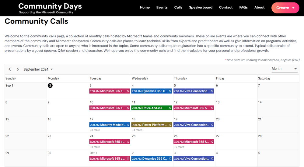 Screenshot | Community calls page on CommunityDays.org site – a collection of monthly calls hosted by Microsoft teams and community members. CommunityDays.org/calls